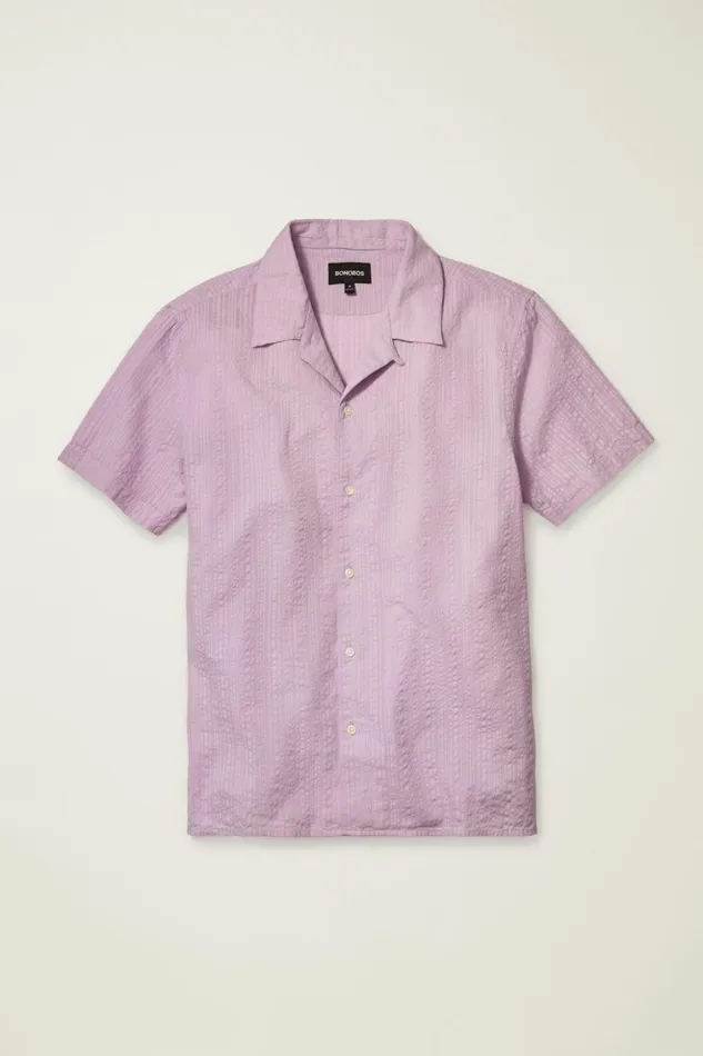 Men Short Sleeve Shirts Bonobos Seersucker Cabana Shirt Pastel Lilac