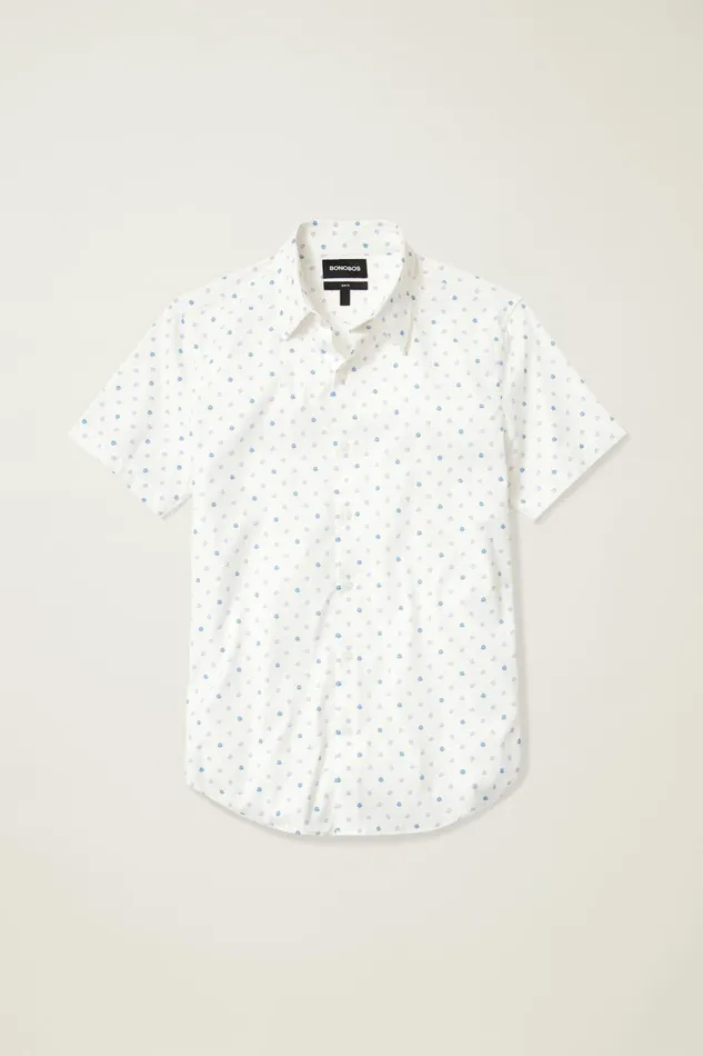 Men Short Sleeve Shirts Bonobos Tech Short Sleeve Shirt Blue Lilac Daisy Stamp