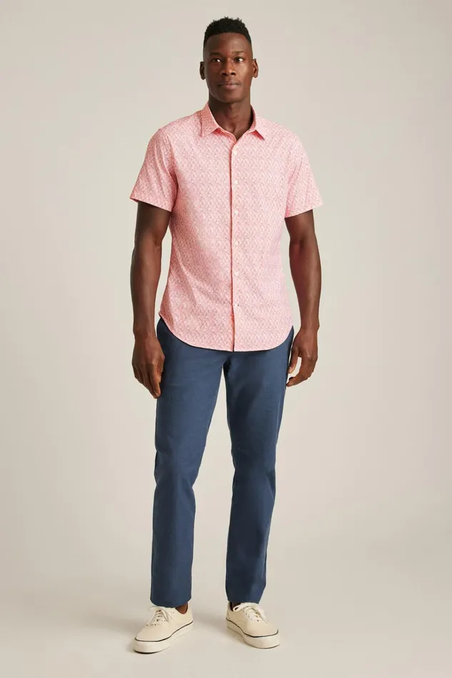 Men Short Sleeve Shirts Bonobos Tech Short Sleeve Shirt Coral Micro Fields Men Short Sleeve Shirts Bonobos Tech Short Sleeve Shirt Coral Micro Fields