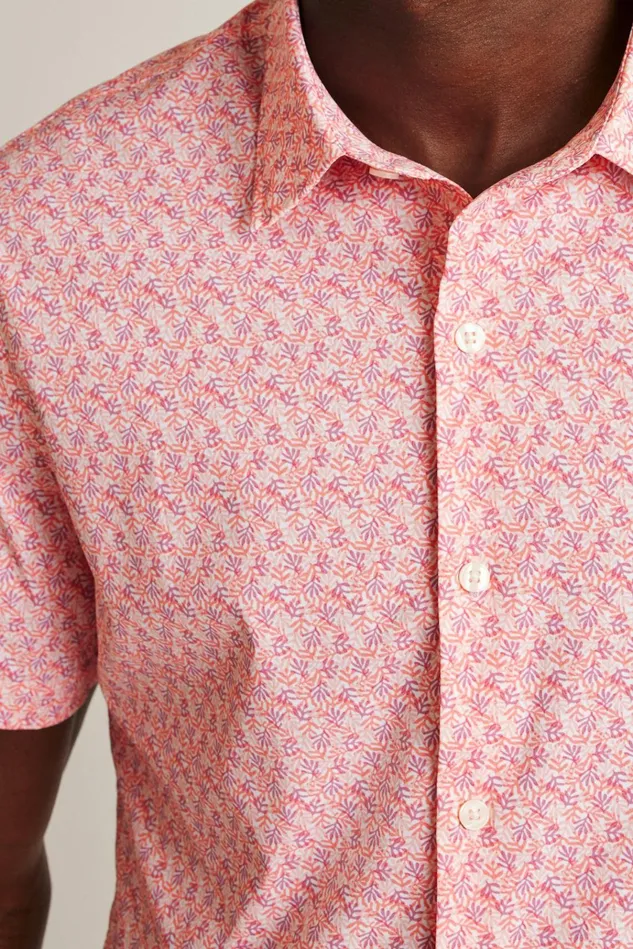 Men Short Sleeve Shirts Bonobos Tech Short Sleeve Shirt Coral Micro Fields
