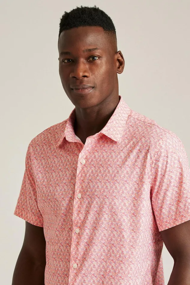 Men Short Sleeve Shirts Bonobos Tech Short Sleeve Shirt Coral Micro Fields