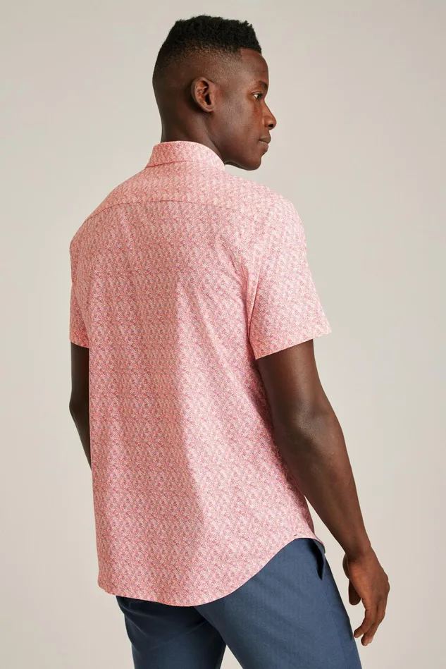 Men Short Sleeve Shirts Bonobos Tech Short Sleeve Shirt Coral Micro Fields