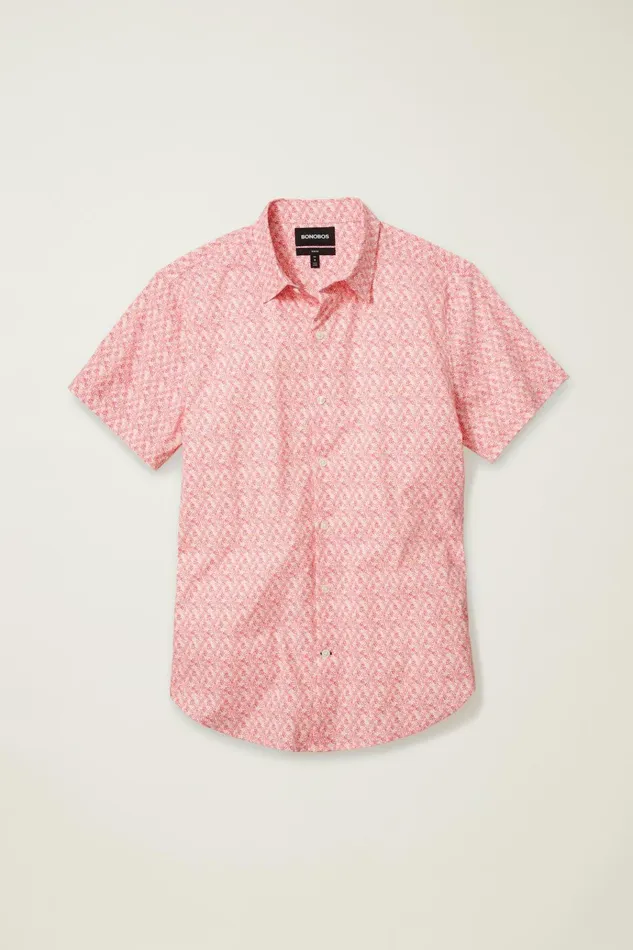 Men Short Sleeve Shirts Bonobos Tech Short Sleeve Shirt Coral Micro Fields