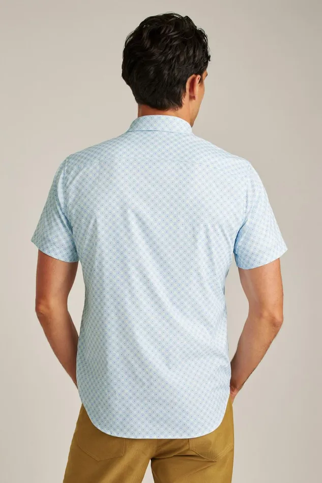 Men Short Sleeve Shirts Bonobos Tech Short Sleeve Shirt Galaxy Blue Sunflower Geo