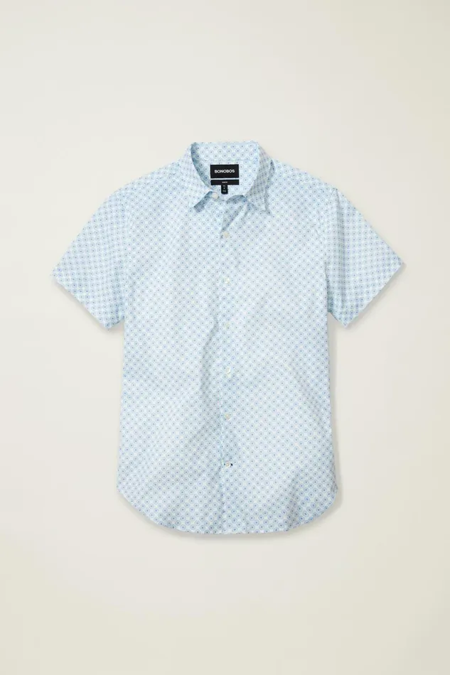 Men Short Sleeve Shirts Bonobos Tech Short Sleeve Shirt Galaxy Blue Sunflower Geo