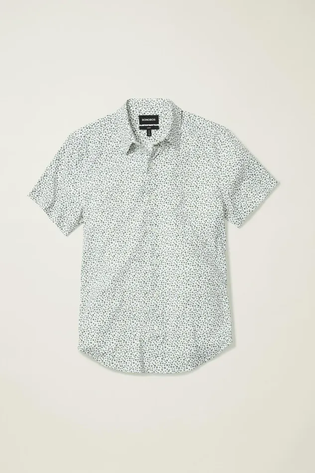 Men Short Sleeve Shirts Bonobos Tech Short Sleeve Shirt White Petra Floral