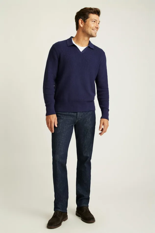 Men Sweater Polos Bonobos Cotton Cashmere Long Sleeve Sweater Polo Navy