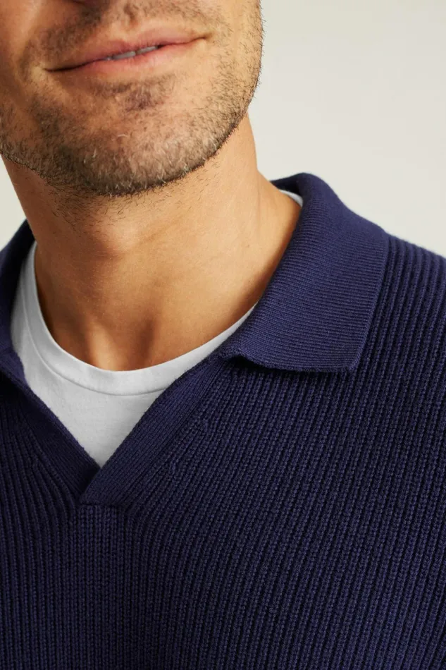 Men Sweater Polos Bonobos Cotton Cashmere Long Sleeve Sweater Polo Navy