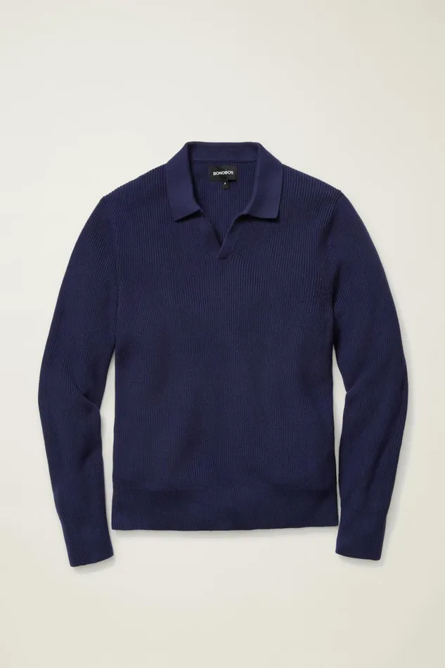 Men Sweater Polos Bonobos Cotton Cashmere Long Sleeve Sweater Polo Navy