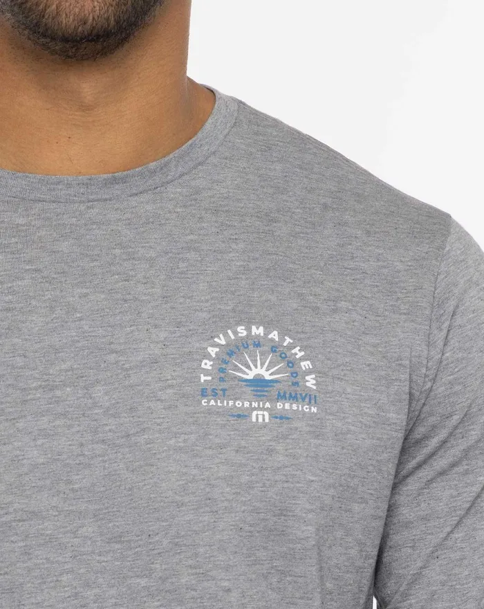 Men Tees TravisMathew EXTRA SHOT LONG SLEEVE TEE Heather Grey Men Tees TravisMathew EXTRA SHOT LONG SLEEVE TEE Heather Grey