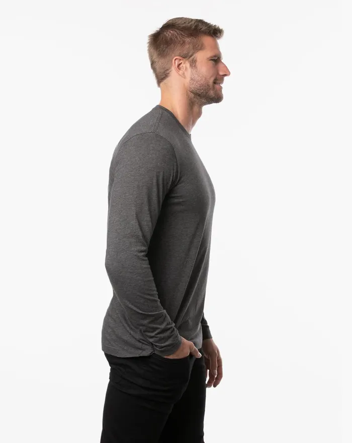 Men Tees TravisMathew OPEN FIRE LONG SLEEVE TEE Heather Grey Pinstri