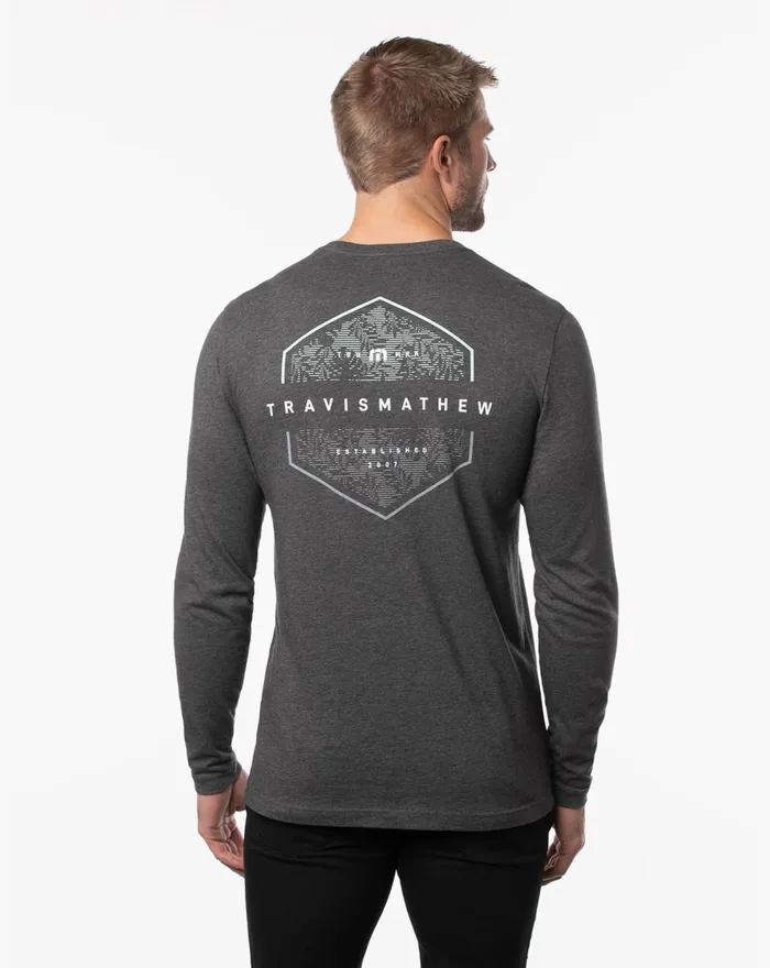 Men Tees TravisMathew OPEN FIRE LONG SLEEVE TEE Heather Grey Pinstri