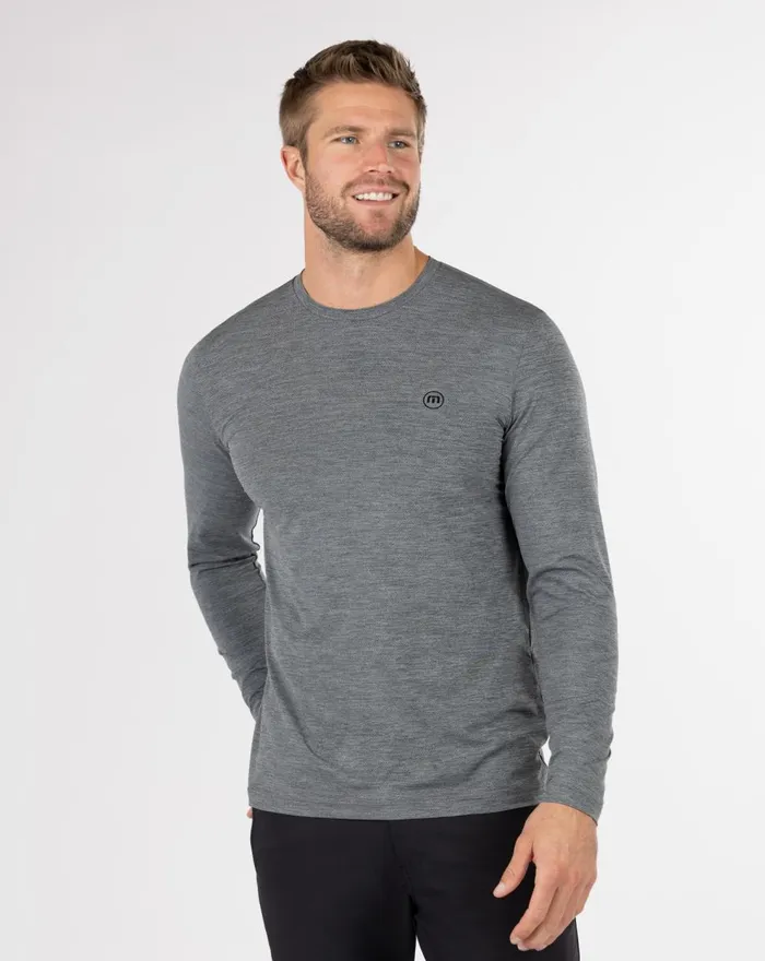 Men Tees TravisMathew PLAY LIST LONG SLEEVE ACTIVE TEE Heather Grey