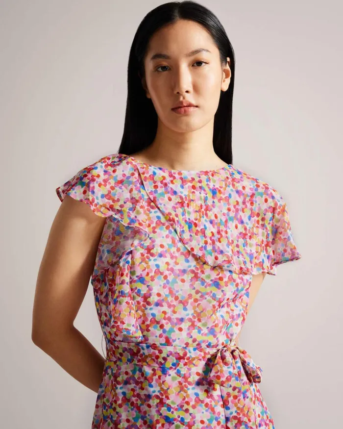 Midaxi Belted Tea Dress With Ruffles White Women Ted Baker Clothing