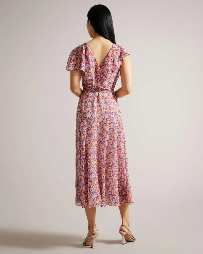 Midaxi Belted Tea Dress With Ruffles White Women Ted Baker Clothing