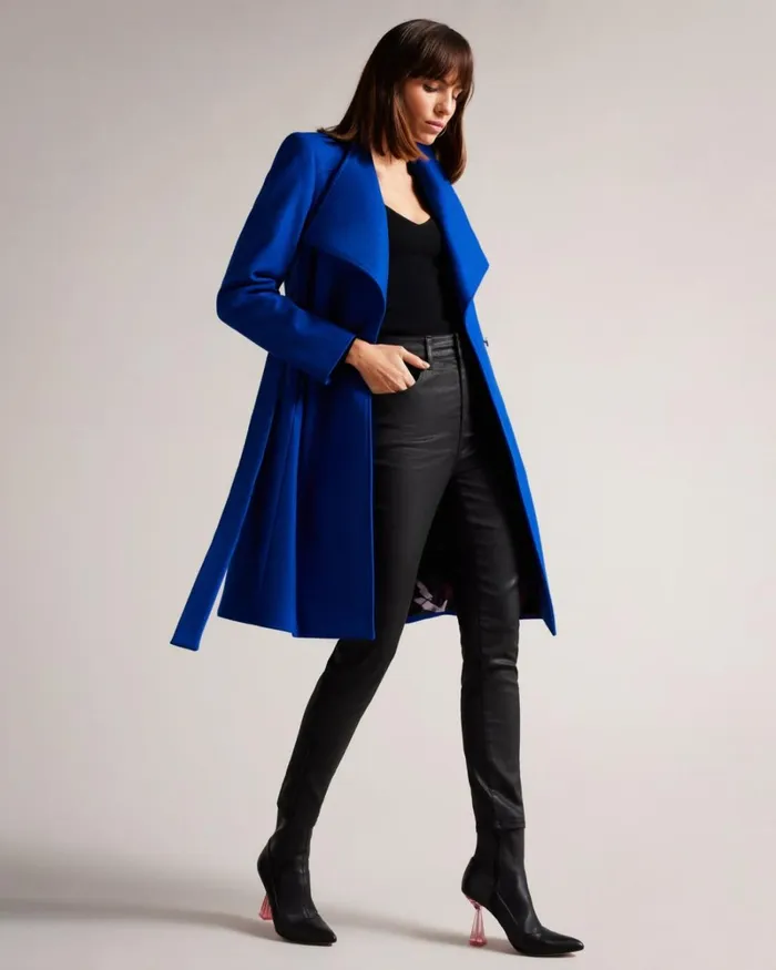 Midi Wool Wrap Coat Blue Women Ted Baker Coats and Jackets Midi Wool Wrap Coat Blue Women Ted Baker Coats and Jackets