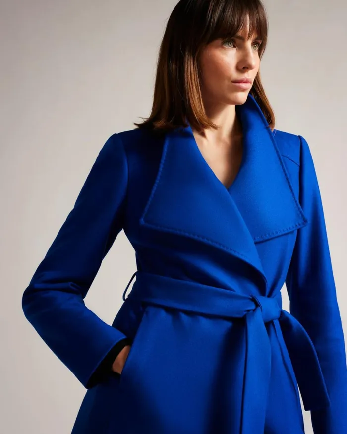 Midi Wool Wrap Coat Blue Women Ted Baker Coats and Jackets Midi Wool Wrap Coat Blue Women Ted Baker Coats and Jackets