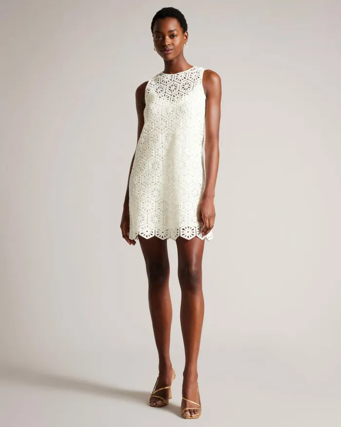 Mini Crochet Shift Dress White Women Ted Baker Clothing Mini Crochet Shift Dress White Women Ted Baker Clothing