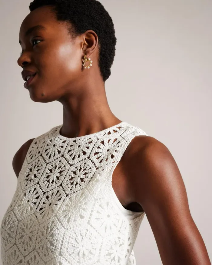 Mini Crochet Shift Dress White Women Ted Baker Clothing Mini Crochet Shift Dress White Women Ted Baker Clothing
