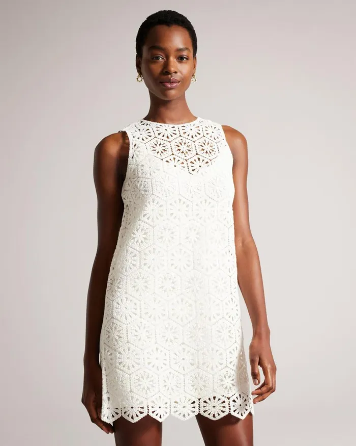 Mini Crochet Shift Dress White Women Ted Baker Clothing Mini Crochet Shift Dress White Women Ted Baker Clothing