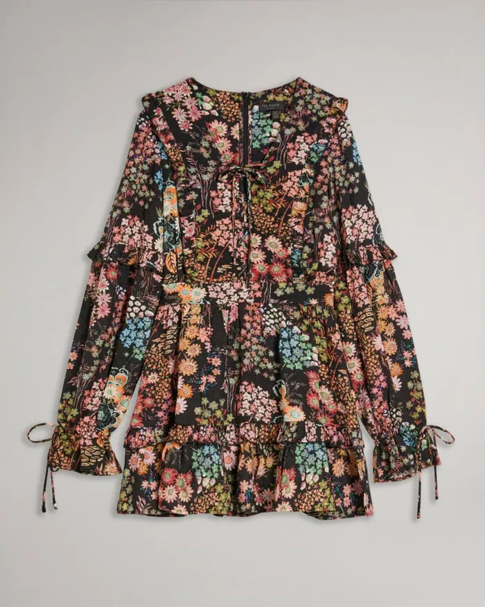 Mini Dress With Ruffle Details Black Women Ted Baker Dresses