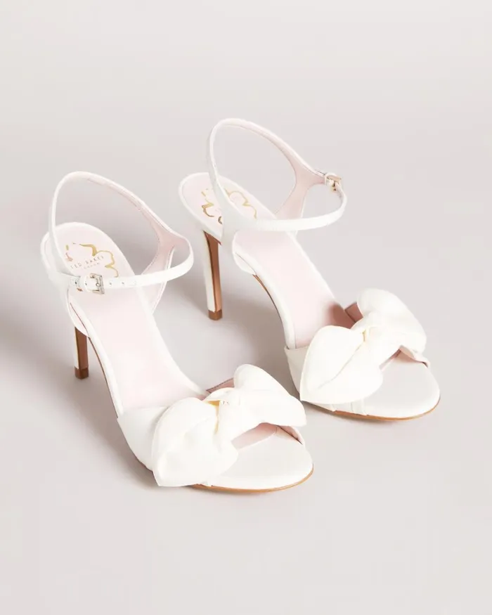 Moire Satin Bow Heeled Sandals Ivory Women Ted Baker Sandals and Sliders Moire Satin Bow Heeled Sandals Ivory Women Ted Baker Sandals and Sliders