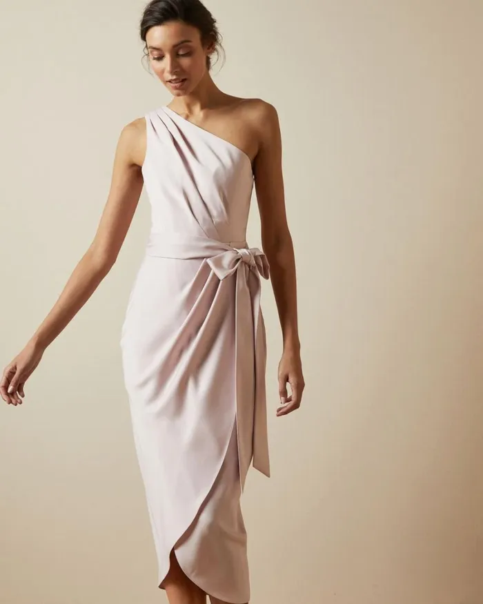 One Shoulder Drape Midi Dress Light Pink Women Ted Baker Clothing One Shoulder Drape Midi Dress Light Pink Women Ted Baker Clothing