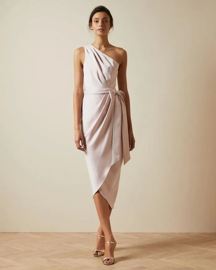 One Shoulder Drape Midi Dress Light Pink Women Ted Baker Clothing One Shoulder Drape Midi Dress Light Pink Women Ted Baker Clothing