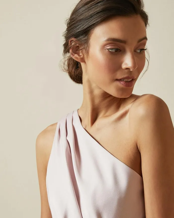One Shoulder Drape Midi Dress Light Pink Women Ted Baker Clothing One Shoulder Drape Midi Dress Light Pink Women Ted Baker Clothing