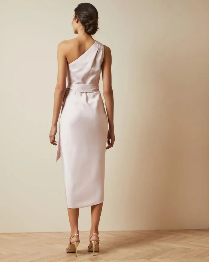 One Shoulder Drape Midi Dress Light Pink Women Ted Baker Clothing One Shoulder Drape Midi Dress Light Pink Women Ted Baker Clothing