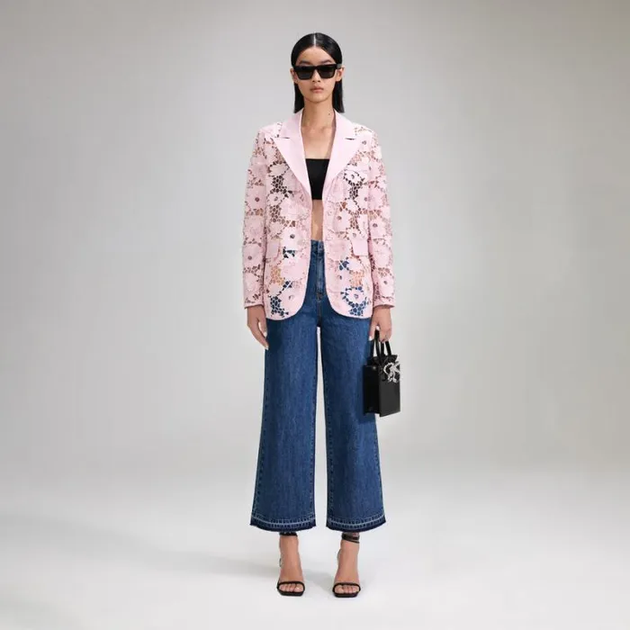 Outerwear Woman SelfPortrait Pink 3D Cotton Lace Jacket
