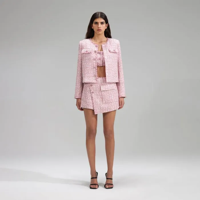 Outerwear Woman SelfPortrait Pink Boucle Crop Jacket