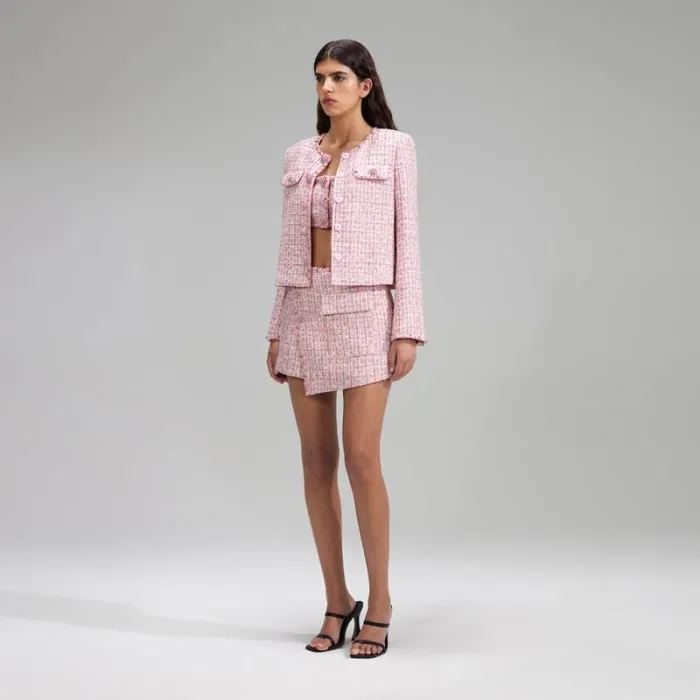 Outerwear Woman SelfPortrait Pink Boucle Crop Jacket Outerwear Woman SelfPortrait Pink Boucle Crop Jacket