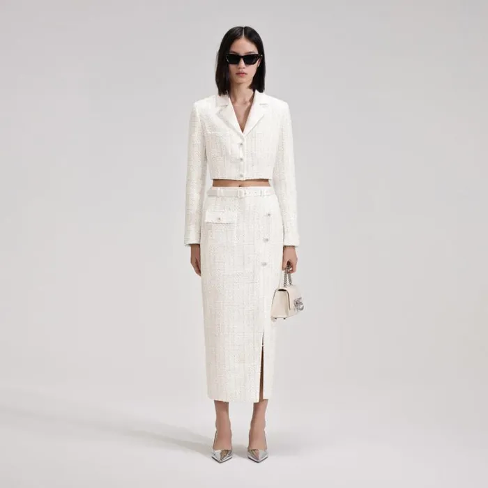 Outerwear Woman SelfPortrait White Boucle Crop Jacket