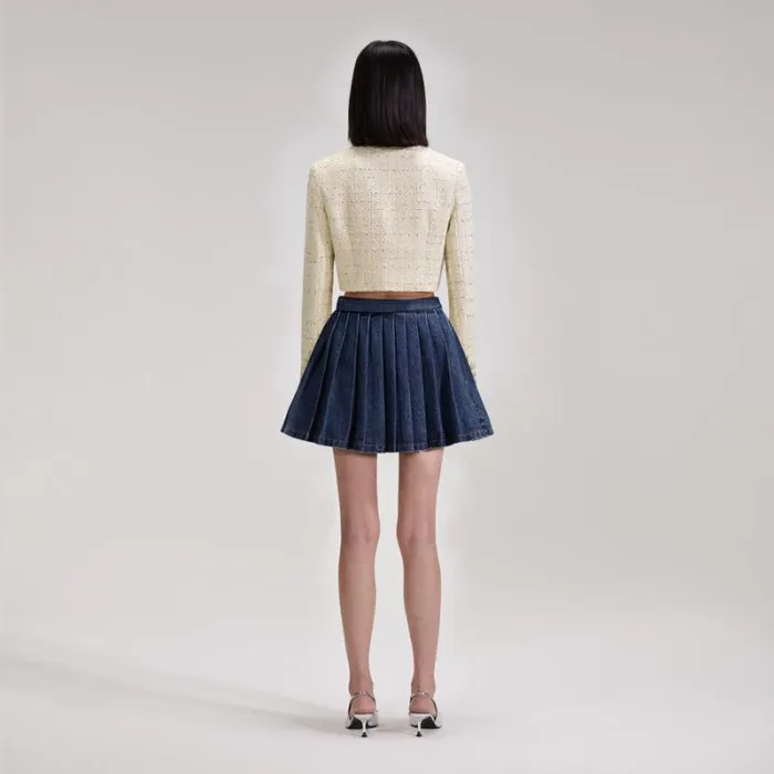 Outerwear Woman SelfPortrait White Boucle Crop Jacket Outerwear Woman SelfPortrait White Boucle Crop Jacket