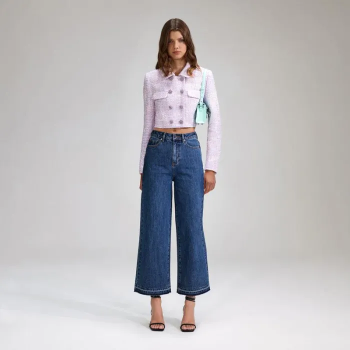 Outerwear Woman SelfPortrait White Boucle Crop Jacket Outerwear Woman SelfPortrait White Boucle Crop Jacket