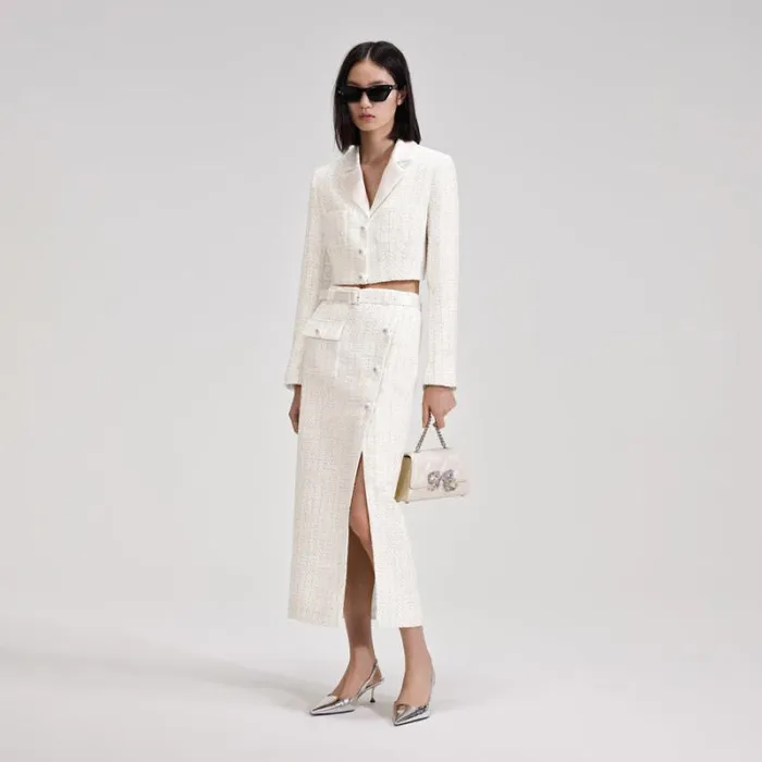 Outerwear Woman SelfPortrait White Boucle Crop Jacket Outerwear Woman SelfPortrait White Boucle Crop Jacket
