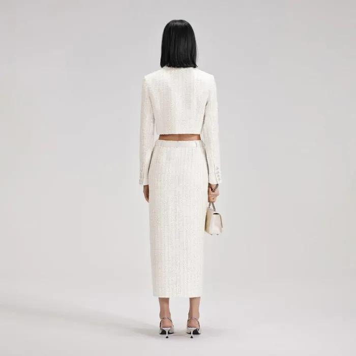 Outerwear Woman SelfPortrait White Boucle Crop Jacket Outerwear Woman SelfPortrait White Boucle Crop Jacket