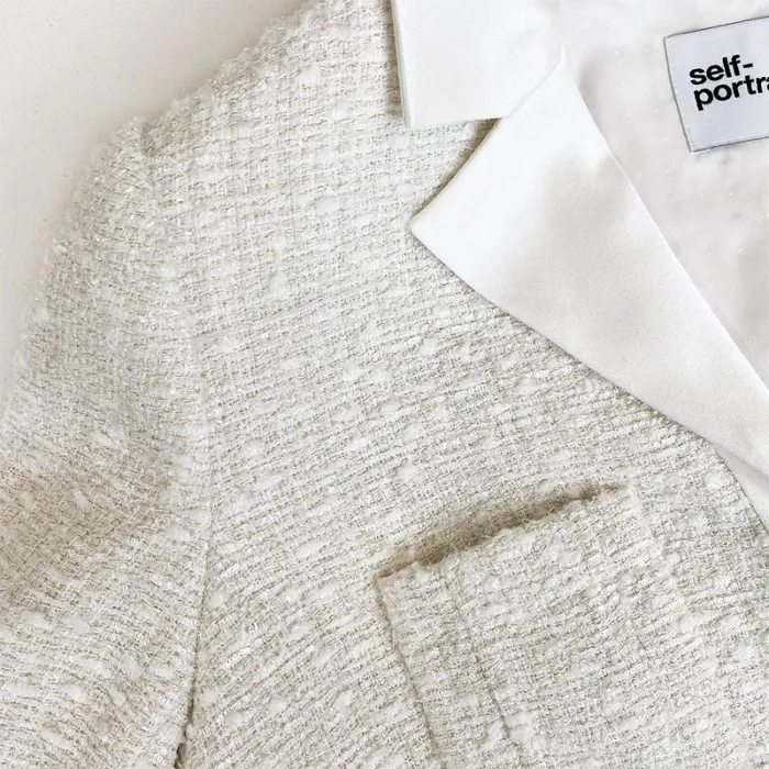 Outerwear Woman SelfPortrait White Boucle Crop Jacket Outerwear Woman SelfPortrait White Boucle Crop Jacket