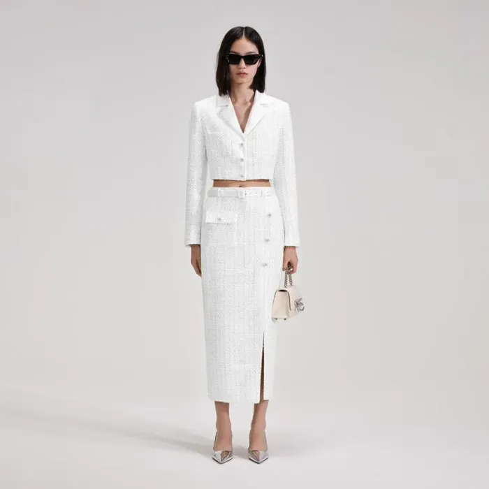 Outerwear Woman SelfPortrait White Boucle Crop Jacket Outerwear Woman SelfPortrait White Boucle Crop Jacket