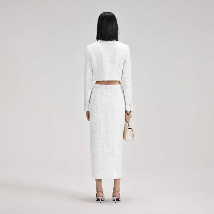 Outerwear Woman SelfPortrait White Boucle Crop Jacket Outerwear Woman SelfPortrait White Boucle Crop Jacket