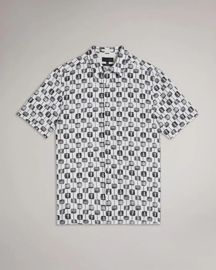 Painted Geometric Short Sleeve Shirt Ecru Men Ted Baker Clothing