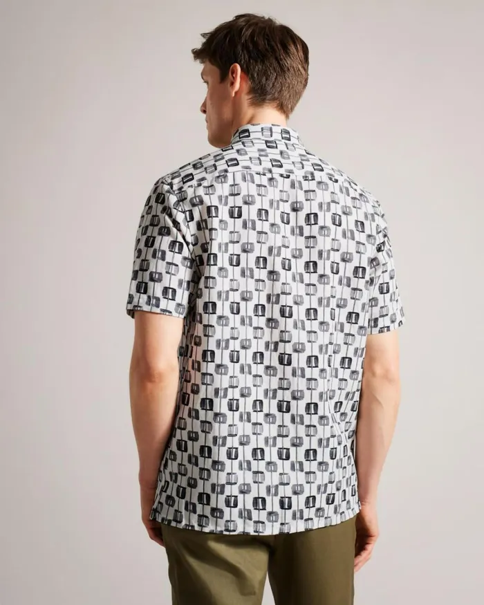 Painted Geometric Short Sleeve Shirt Ecru Men Ted Baker Clothing Painted Geometric Short Sleeve Shirt Ecru Men Ted Baker Clothing