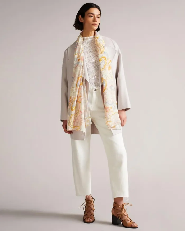 Paisley Silk Blend Scarf Ivory Women Ted Baker Scarves