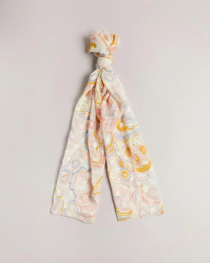 Paisley Silk Blend Scarf Ivory Women Ted Baker Scarves Paisley Silk Blend Scarf Ivory Women Ted Baker Scarves