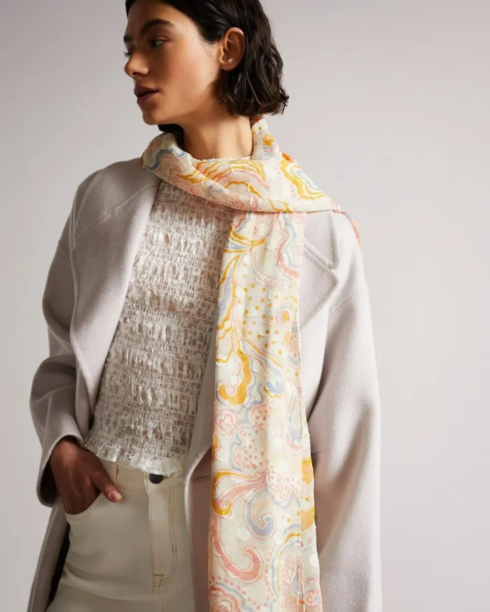 Paisley Silk Blend Scarf Ivory Women Ted Baker Scarves Paisley Silk Blend Scarf Ivory Women Ted Baker Scarves