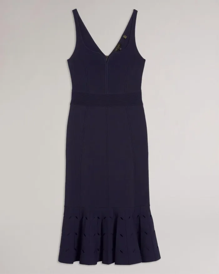 Panelled Flare Hem Midi Dress Navy Women Ted Baker Clothing