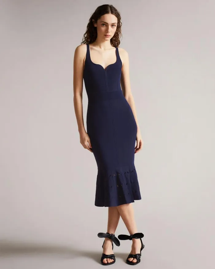 Panelled Flare Hem Midi Dress Navy Women Ted Baker Clothing Panelled Flare Hem Midi Dress Navy Women Ted Baker Clothing