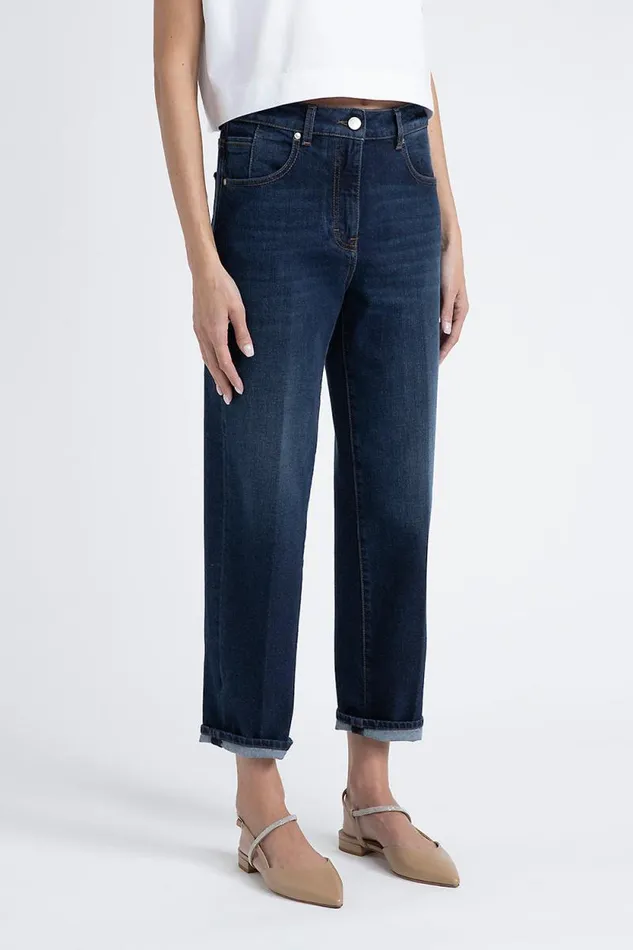 Peserico Denim Woman Stretch Denim Cotton Trousers Inkwell Blue