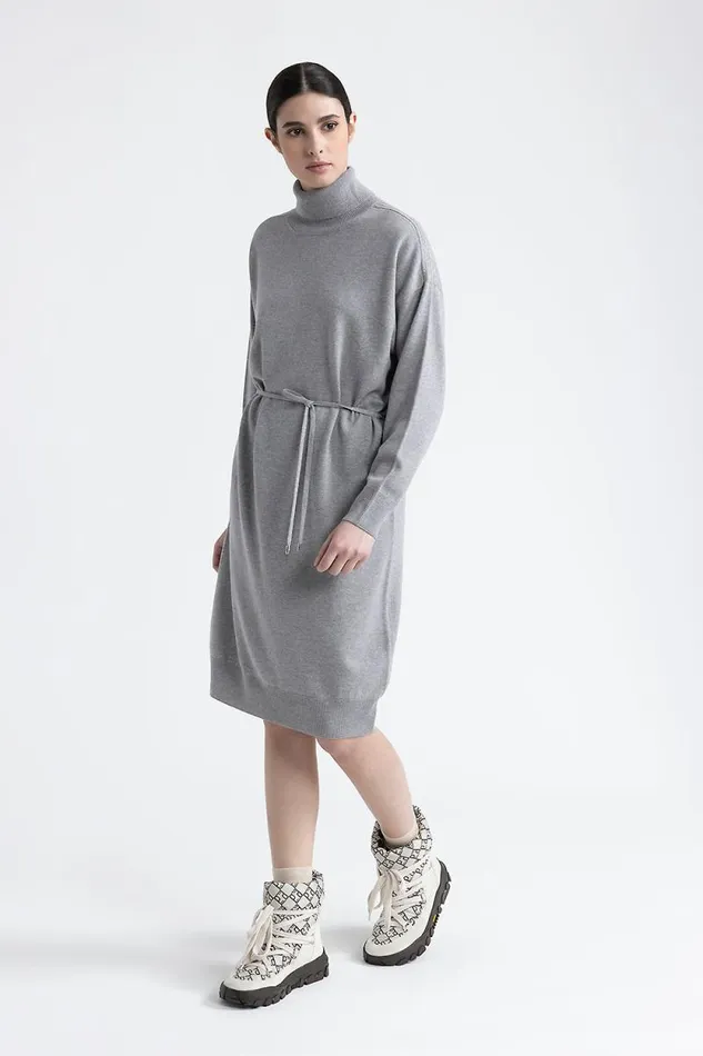 Peserico Dresses And Jumpsuits Woman Wool Silk And Cashmere Midi Dresss Granite